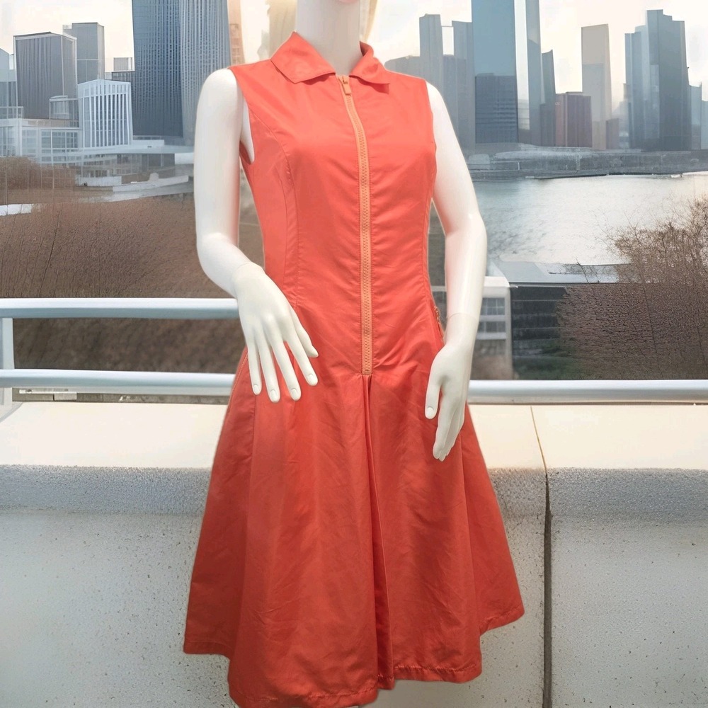 HUGO BOSS Zip Front Sleeveless Fit & Flare Dress Size 6 - 8 Cupro Sustainable